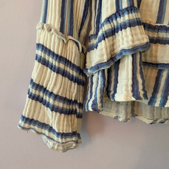 Faherty Women size Small Vida Baja Blue White Stripe Cotton Flowy V-neck Blouse - Picture 5 of 10